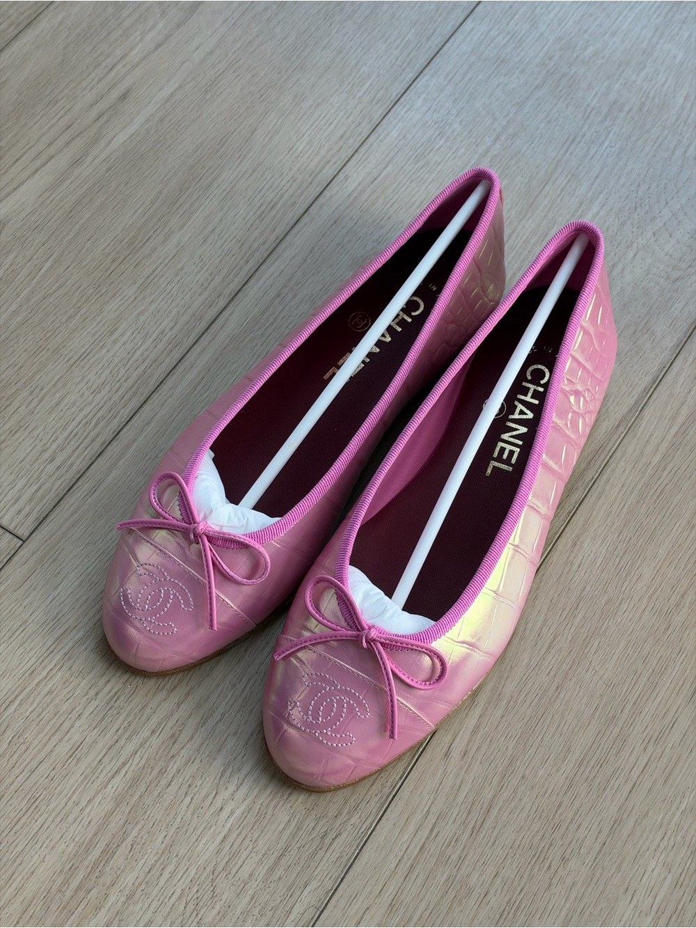 CHANEL Pink Quilted Bow Ballet Flats